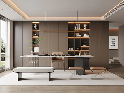 Modern Italian Tea Room Tea Table and Chair Combination Decorative Cabinet Stool Chandelier 3d model