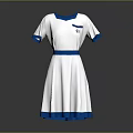White Blue Accent Dress With Collar Cuffs Waistband Hem And Chest Emblem