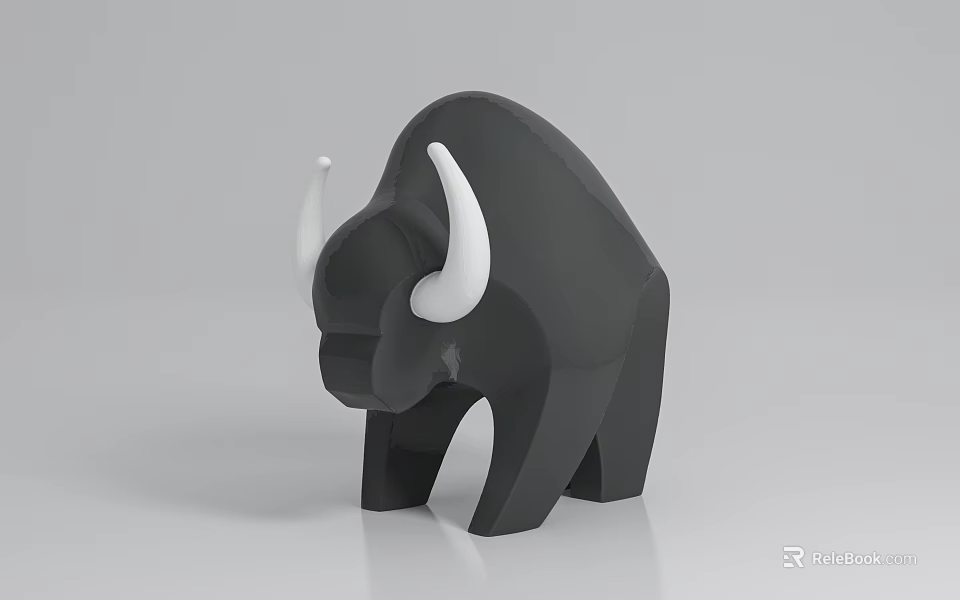 Abstract Black Bull Sculpture With White Horns And Minimalist Modern Design 3d model 