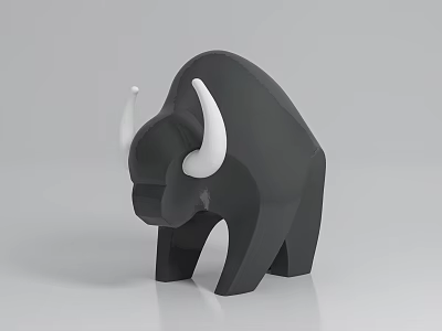 Abstract Black Bull Sculpture With White Horns And Minimalist Modern Design 3d model