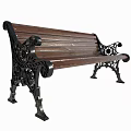 Classic Outdoor Bench With Wooden Slat Seat And Ornate Metal Armrests And Legs