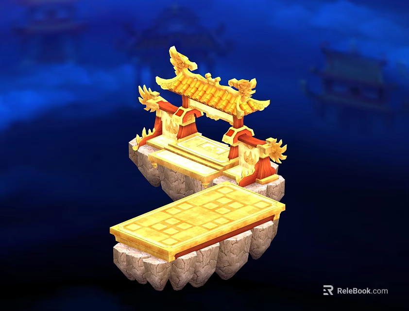 Ancient Chinese Architectural Structure With Golden Roof Cornices And Stone Platform 3d model 