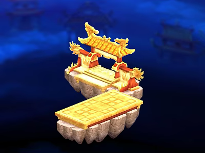 Ancient Chinese Architectural Structure With Golden Roof Cornices And Stone Platform 3d model