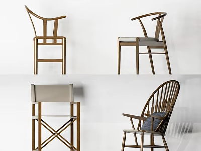 Wooden Leisure Chairs With Various Designs Including Curved Backrests Upholstered Seats And Cross Legs 3d model