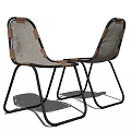 Modern Accent Chairs With Black Metal Frame Beige Fabric Seat And Brown Leather Accents