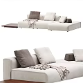Sectional Sofa in Neutral Tones with Decorative Pillows and Cozy Throw Blanket 3d model