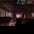 Stylish Modern Bar Interior Design With Neon Lights Comfortable Seating And Bar Counter