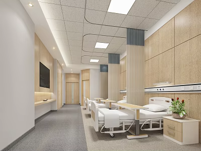Modern Hospital Outpatient Ward Interior With Beds TV And Plants 3d model