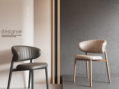 Designer Modern Leisure Chairs with Curved Back Leather Upholstery and Wooden Legs 3d model