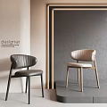 Designer Modern Leisure Chairs with Curved Back Leather Upholstery and Wooden Legs