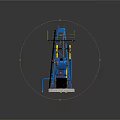 Heavy Duty Industrial Machinery Featuring Blue Frame Yellow Components Wheels And Platform Base