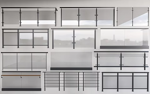 Modern glass railing glass guardrail glass fence 3d model