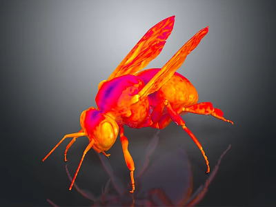 Vibrant Red and Orange Insect with Transparent Wings Shiny Body on Dark Background 3d model