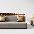 Modern Curved And Linear Sofa Set With Wooden Frame And Beige Throw Pillows