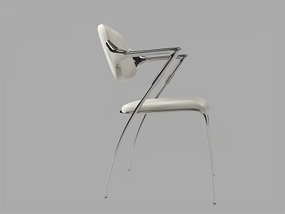 Sleek Modern White Accent Chair With Chrome Metal Frame And Upholstered Seat 3d model