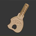 Shiny Golden Door Key With DOOR Engraving And Metallic Surface Design