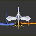 White And Blue Winged Character With Small Blue Winged Yellow Lightning And Orange Flame Creatures