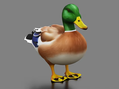 Realistic 3D Duck Model With Green Head Brown Body Blue Wing And Yellow Feet 3d model