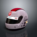 Detailed Sculpture Carving of White Red Race Helmet with Brand Logos and Autograph