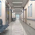 Hospital Corridor Interior With Seating Wall Signs And Smooth Floor 3d model