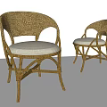 Natural Rattan Leisure Chairs With White Padded Seats And Curved Legs Design