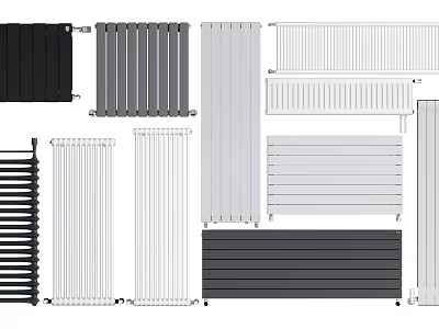 Different Types of Radiators Including Vertical Horizontal and Panel Designs in Black White and Gray 3d model