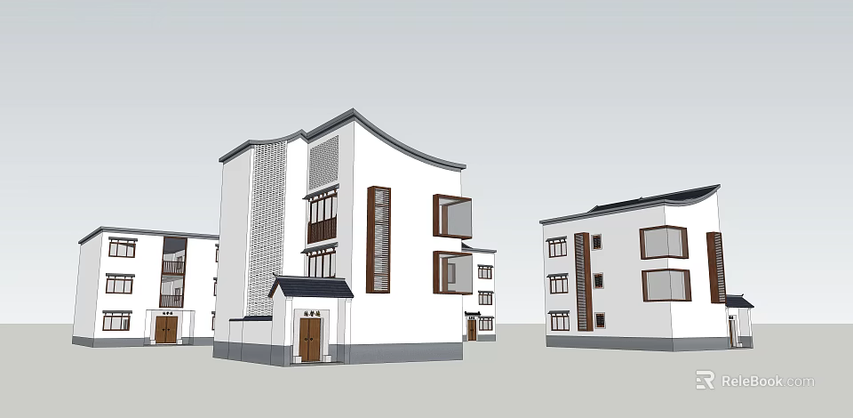 Modern Detached Villa With White Exterior And Architectural Windows Design 3d model