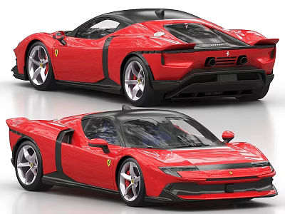 Red Ferrari Sports Car With Sleek Design Black Roof And Silver Wheels 3d model