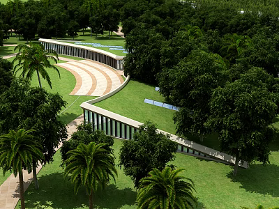 Scenic Park Landscape With Lush Green Trees Palm Trees Winding Paths And Grass Lawns 3d model
