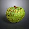 Custard Apple With Green Textured Skin And Small Stem On Dark Background 3d model