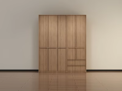 Modern Wooden Wardrobe Design With Multiple Doors Drawers And White Wall Wooden Floor 3d model