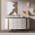 Modern Entryway Console Table And Side Cabinet Interior With White Drawers Mirror And Decorative Vase