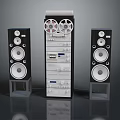 Retro Computer Audio System With Black Multi Speaker Towers And Tape Reel Unit 3d model