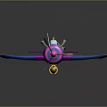 Cartoon Style Cosmic Airplane Model With Blue Pink Propeller And Cockpit