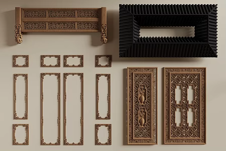 Chinese carved new Chinese line eaves wooden beam roof 3d model