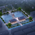 Ancient Chinese Architecture Complex With Pond Pavilion And Green Surroundings