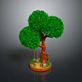 Green leafy tree with brown trunk and swing on circular base with small stones