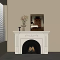 White Fireplace Mantel with Dried Flowers Vase Black Decorative Item Framed Painting Above Firewood Inside