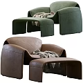 Modern Green and Brown Accent Chairs with Ottoman and Plush Blanket