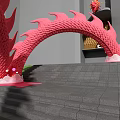 Pink Dragon Sculpture Photo Spot With Curved Body And Modern Architecture Background