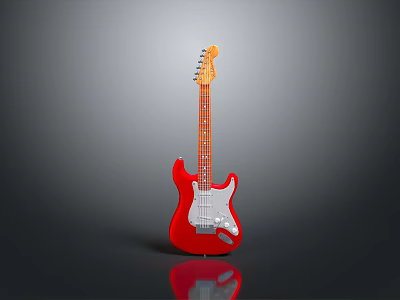 Red Electric Guitar As Essential Daily Life Musical Instrument 3d model