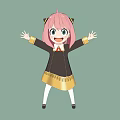 Anime Character With Pink Hair Cat Ears Wearing Black Dress Arms Outstretched Happy Expression