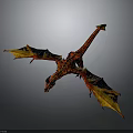 Winged Red And Yellow Mythical Dragon Sculpture In Flying Pose With Detailed Features