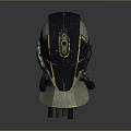Futuristic Tech Helmet Design With Dark And Beige Yellow Accents Sensor Interface And Side Cables