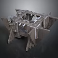 Complex Structural Model With Interconnected Frames Support Beams And Geometric Shapes