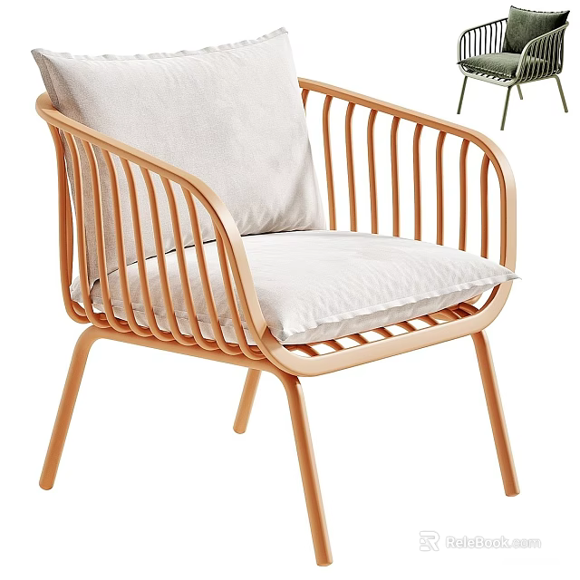 Modern Outdoor Chair With Wooden Frame Armrests And Light Colored Cushion 3d model 