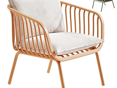 Modern Outdoor Chair With Wooden Frame Armrests And Light Colored Cushion 3d model