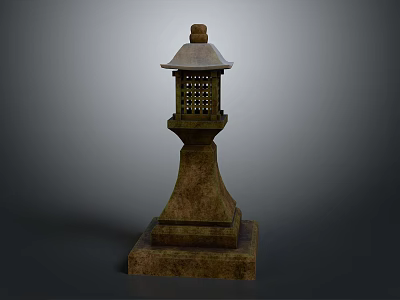 Traditional Japanese Stone Lantern With Square Base Cylindrical Pillar And Decorative Top Lattice Design 3d model