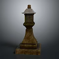 Traditional Japanese Stone Lantern With Square Base Cylindrical Pillar And Decorative Top Lattice Design