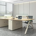 Contemporary Office Desk Setup With Glass Partitions Black Office Chairs And White Storage Cabinets